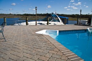 Dock with pavers in a 45 degree Herringbone pattern